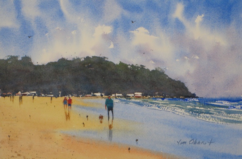 landscape, seascape, beach, stroll, original watercolor painting, oberst